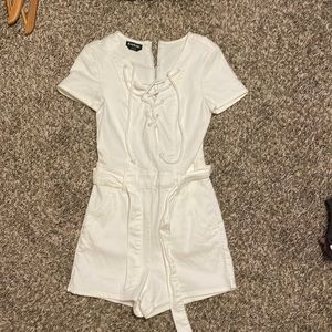 White denim shorts romper